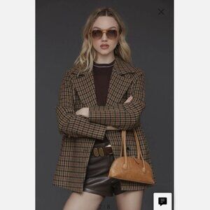NWT Avec Les Filles Relaxed Plaid Raglan Double Breasted Short Coat Size S